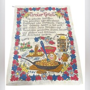 Vtg  Tiroler Grostl Printed Recipe Linen Towel German Made in Austria